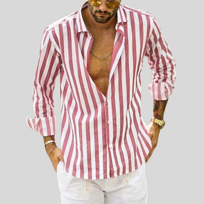 Chemise ajustée en lin rayée pour homme – Haut décontracté respirant pour l'été