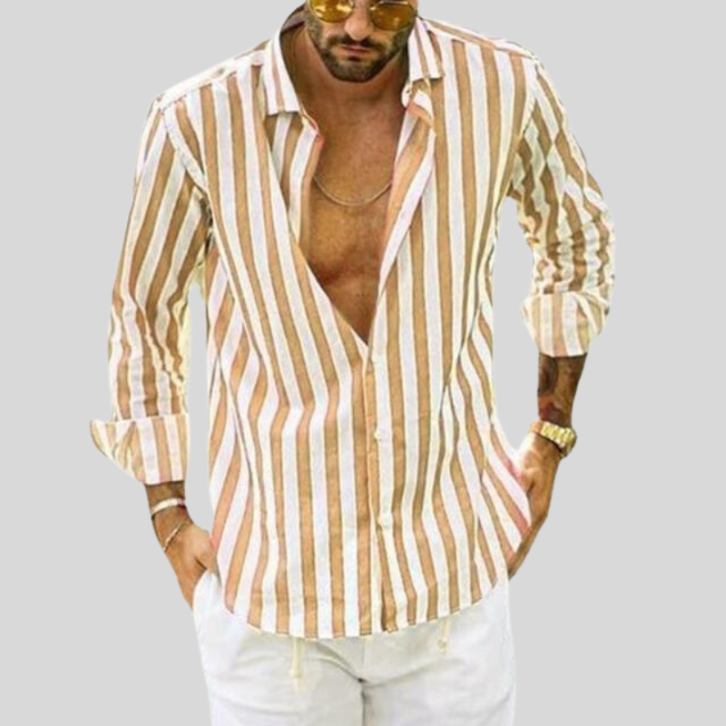 Chemise ajustée en lin rayée pour homme – Haut décontracté respirant pour l'été