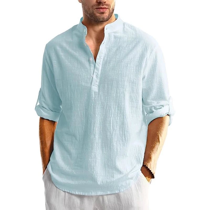 Chemise en lin à manches longues pour homme - Décontractée et respirante pour l'été