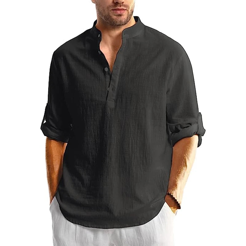 Chemise en lin à manches longues pour homme - Décontractée et respirante pour l'été