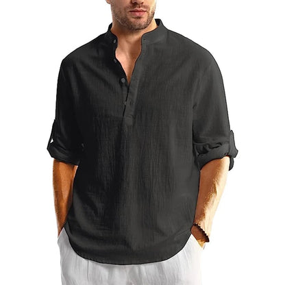 Chemise en lin à manches longues pour homme - Décontractée et respirante pour l'été