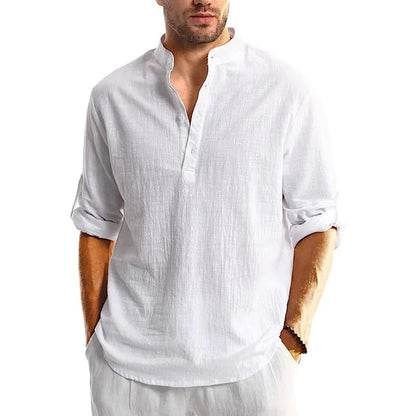 Chemise en lin à manches longues pour homme - Décontractée et respirante pour l'été