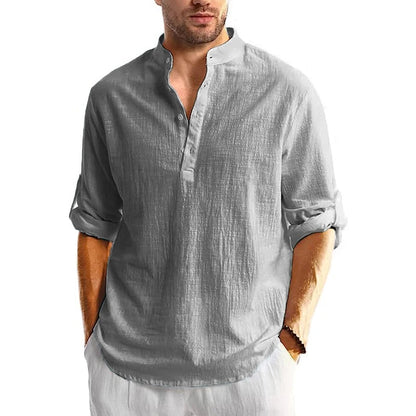 Chemise en lin à manches longues pour homme - Décontractée et respirante pour l'été