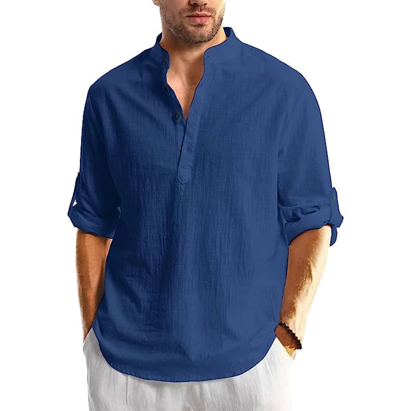 Chemise en lin à manches longues pour homme - Décontractée et respirante pour l'été