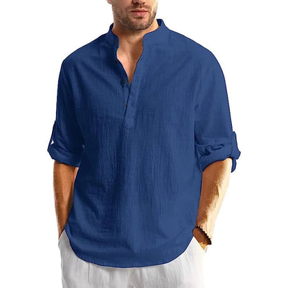 Chemise en lin à manches longues pour homme - Décontractée et respirante pour l'été
