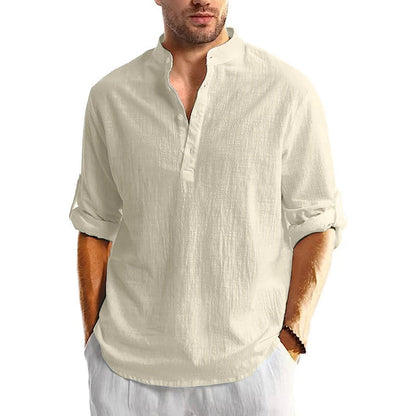 Chemise en lin à manches longues pour homme - Décontractée et respirante pour l'été