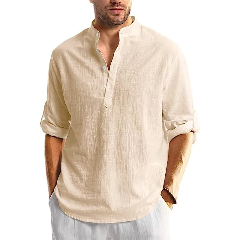 Chemise en lin à manches longues pour homme - Décontractée et respirante pour l'été