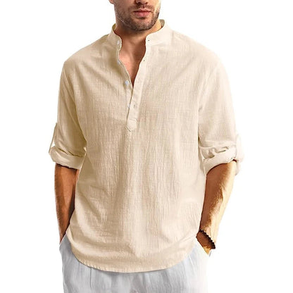 Chemise en lin à manches longues pour homme - Décontractée et respirante pour l'été