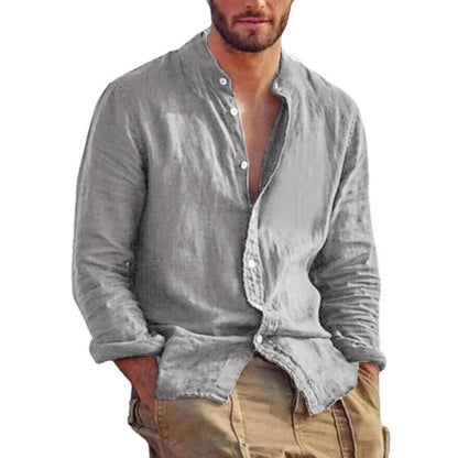 Chemise en lin pour homme avec col mao – Chemise d'été légère et respirante