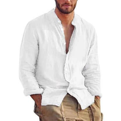 Chemise en lin pour homme avec col mao – Chemise d'été légère et respirante