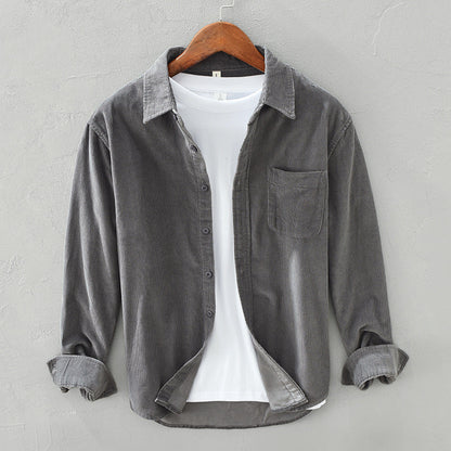 Chemise en velours côtelé pour homme avec poche et manches longues - Idéale pour une tenue décontractée