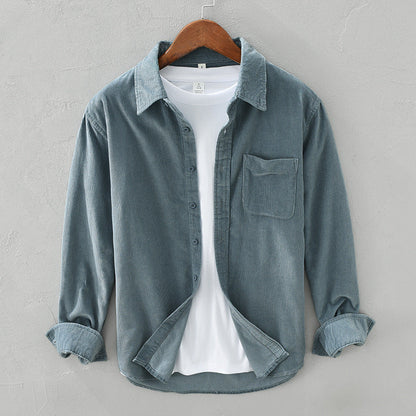 Chemise en velours côtelé pour homme avec poche et manches longues - Idéale pour une tenue décontractée