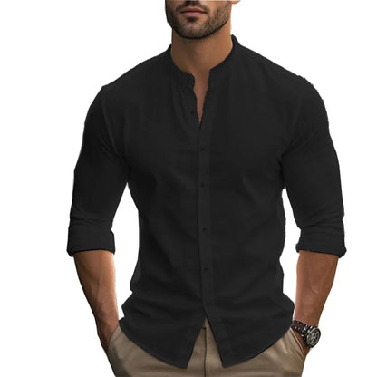 Chemise pour homme en coton léger et lin, coupe ajustée, style décontracté et formel
