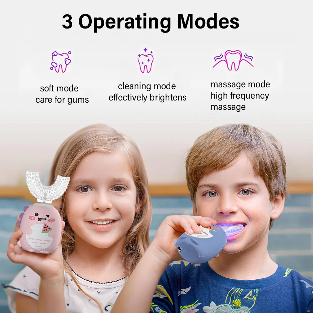 Children's 360° Sonic Electric Toothbrush with U-Shaped Design and 3 Cleaning Modes – IPX7 Waterproof