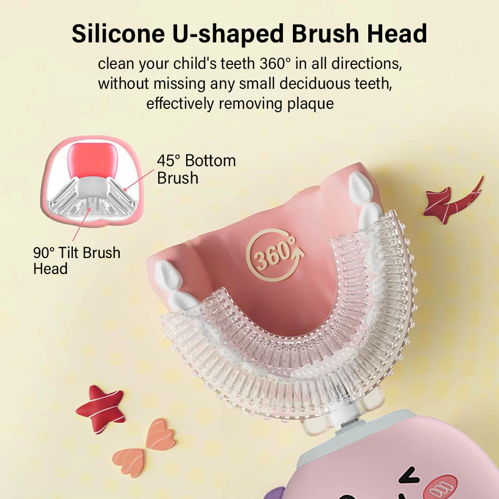 Children's 360° Sonic Electric Toothbrush with U-Shaped Design and 3 Cleaning Modes – IPX7 Waterproof