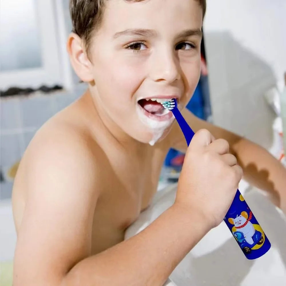 Brosse à dents électrique pour enfants avec 5 têtes de rechange – Motif dessin animé, nettoyage ultrasonique, étanche IPX7