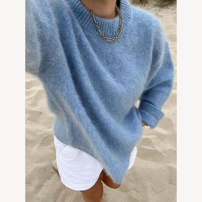 Pull tricoté doux pour femme, coupe ample – col rond, confortable et élégant pour un look décontracté