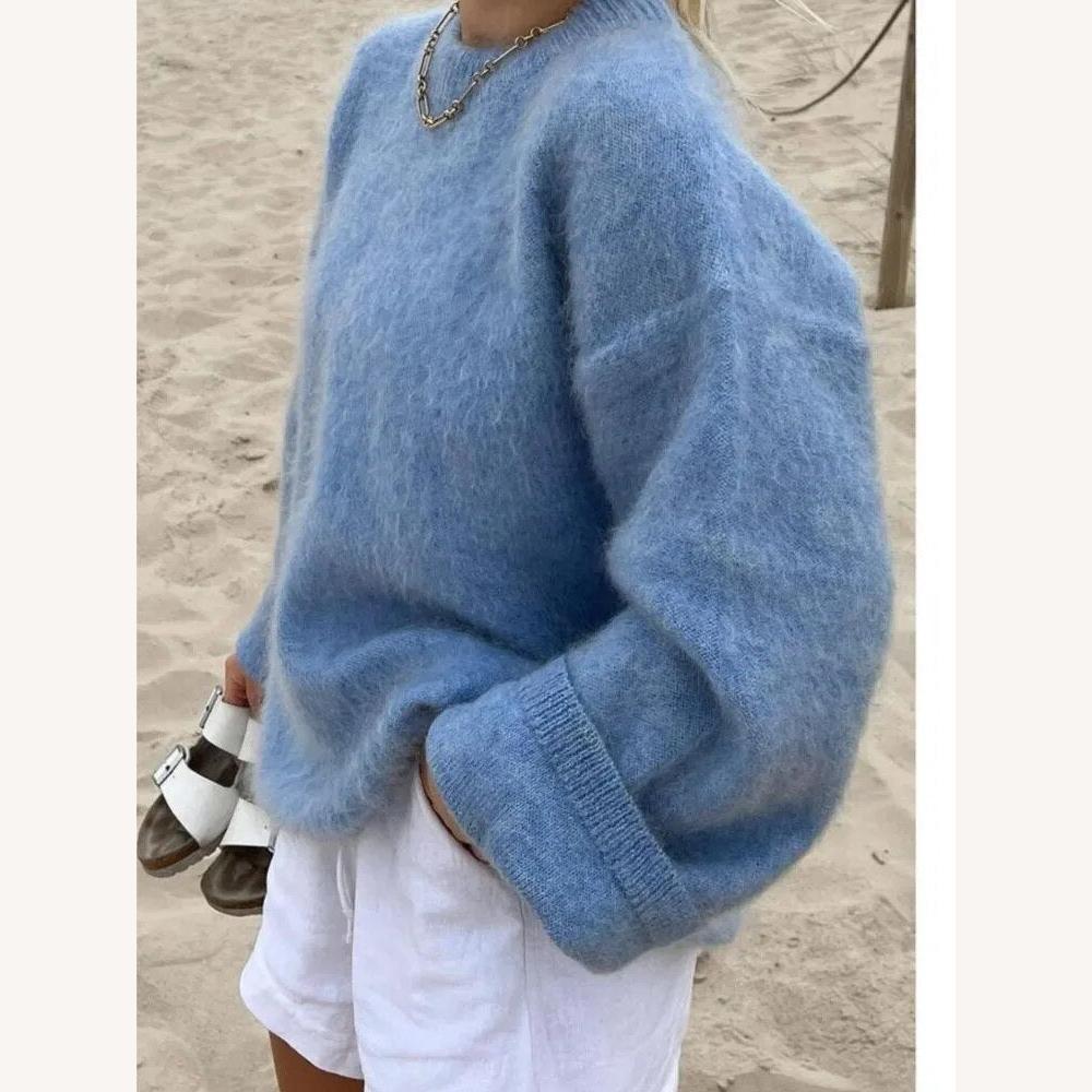 Pull tricoté doux pour femme, coupe ample – col rond, confortable et élégant pour un look décontracté