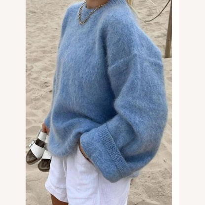 Pull tricoté doux pour femme, coupe ample – col rond, confortable et élégant pour un look décontracté