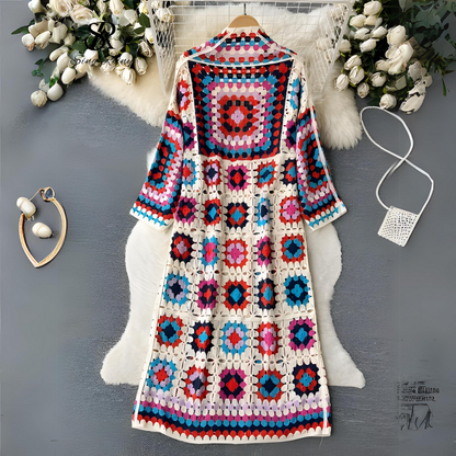 Cardigan Cleo au crochet | Longueur mollet, 100 % coton