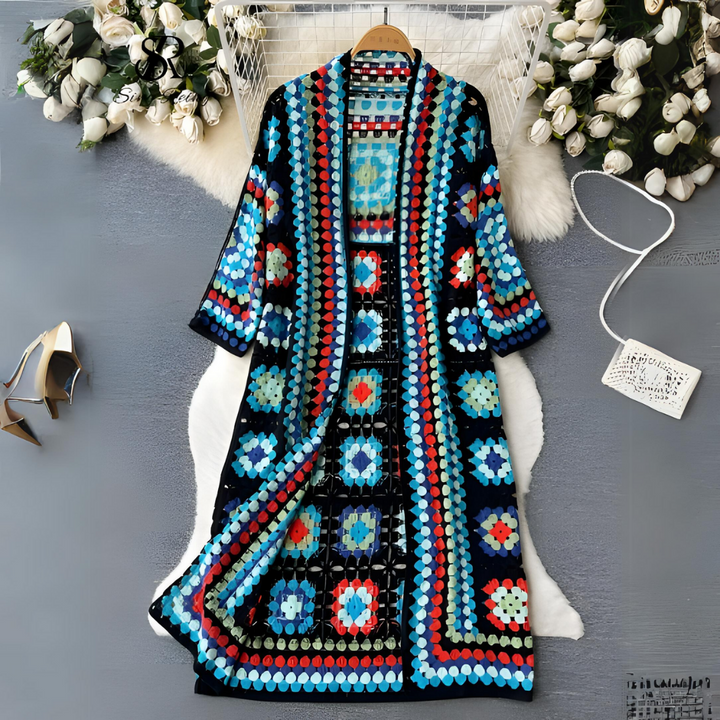 Cardigan Cleo au crochet | Longueur mollet, 100 % coton