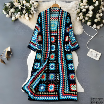 Cardigan Cleo au crochet | Longueur mollet, 100 % coton