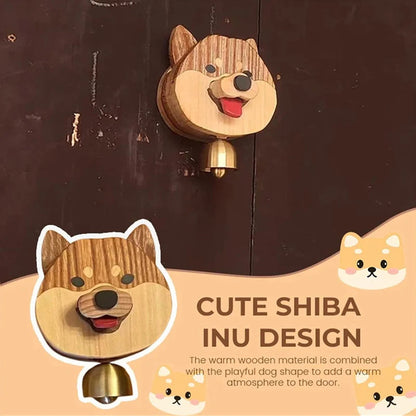Cloche en bois Shiba Inu avec mécanisme magnétique – Carillon de porte amusant