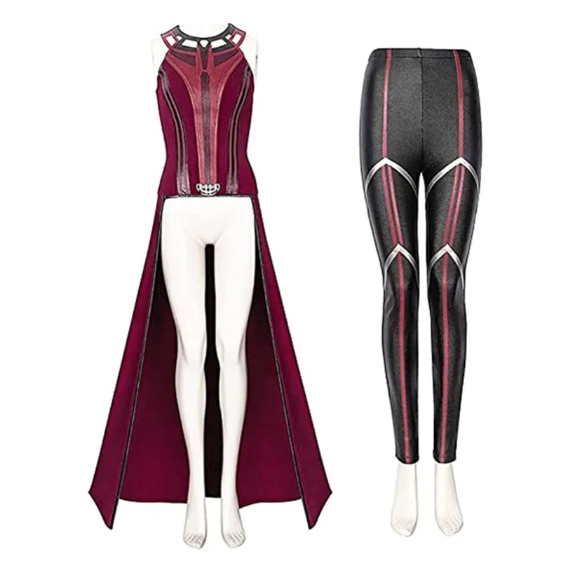 Costume complet de sorcière écarlate – Ensemble avec cape, pantalon et accessoires