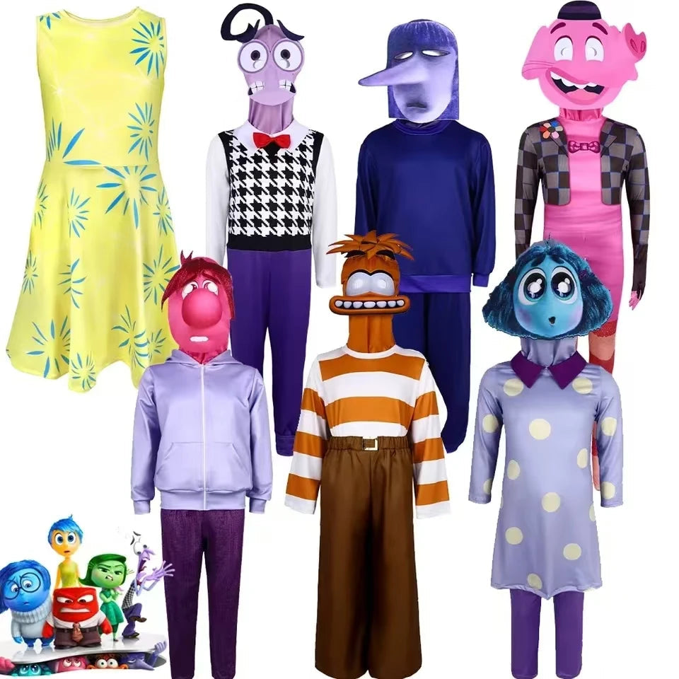 Complete Inside Out 2 Cosplay Costume for Adults and Children – Joy, Sadness, Anger, Disgust, Fear, and Anxiety
