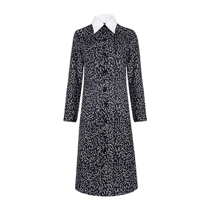 Costume gothique noir pour Halloween 2025 – Robe avec col blanc et silhouette élégante