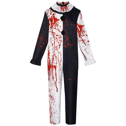 Costume de Clown Sanglant pour Halloween – Combinaison Noire et Blanche Complète avec Détails Sanglants