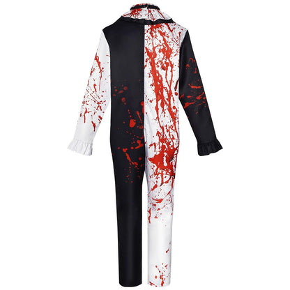 Costume de Clown Sanglant pour Halloween – Combinaison Noire et Blanche Complète avec Détails Sanglants