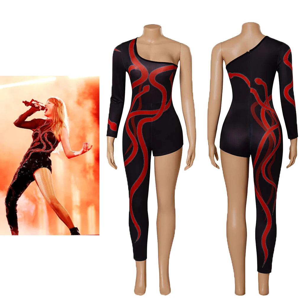 Black One-Leg Jumpsuit Costume for Women – Perfect for Events and Concerts