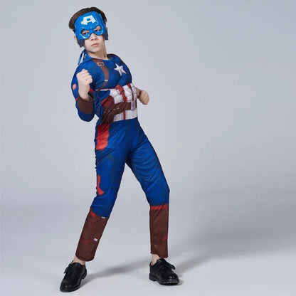 Déguisement de super-héros Capitaine America pour enfants avec détails musclés et masque