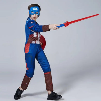 Déguisement de super-héros Capitaine America pour enfants avec détails musclés et masque