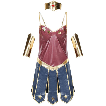 Costume de super-héroïne Wonder Woman pour Halloween 2025 – Robe corset avec jupe plissée