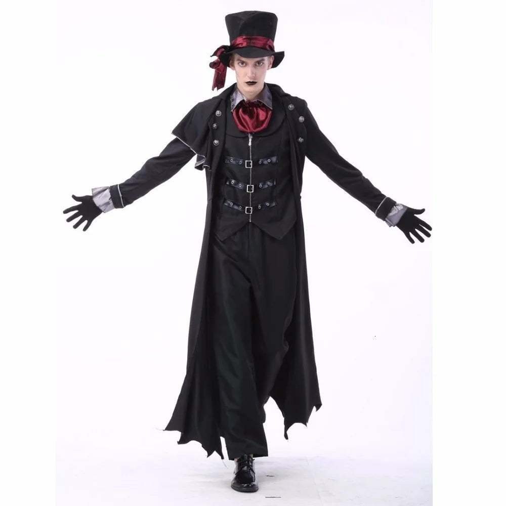 Costume de vampire gothique pour couple – Ensemble Halloween 2025 avec manteau et pantalon