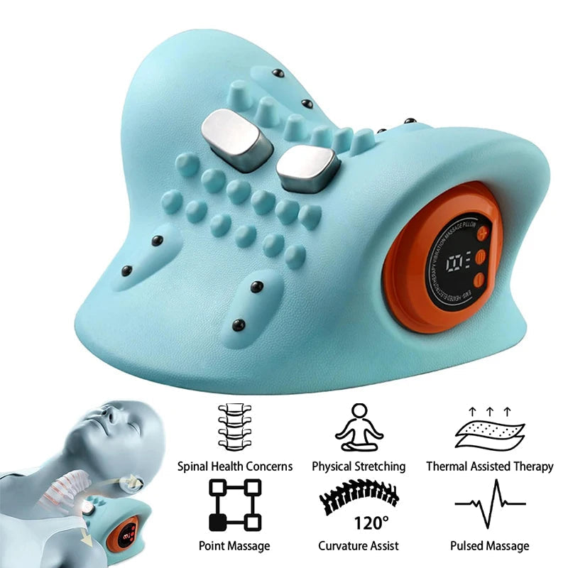 Coussin de massage cervical avec chauffage – Ergonomique, portable, réglages personnalisables pour la détente à la maison ou au bureau