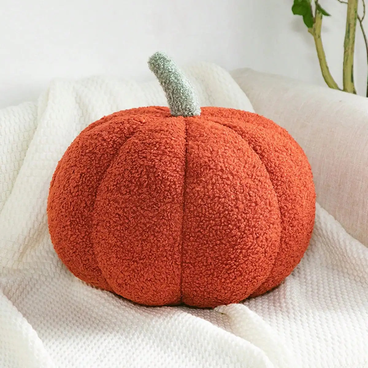 Coussin en forme de citrouille en sherpa et boucle – Décoration d'automne et d'Halloween pour enfants