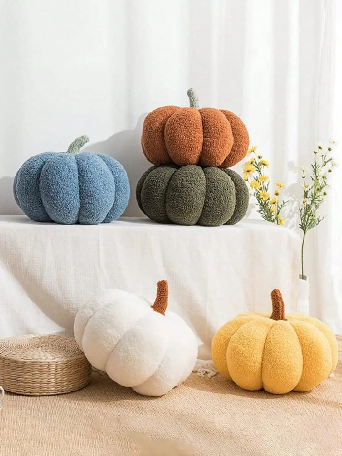 Coussin en forme de citrouille en sherpa et boucle – Décoration d'automne et d'Halloween pour enfants