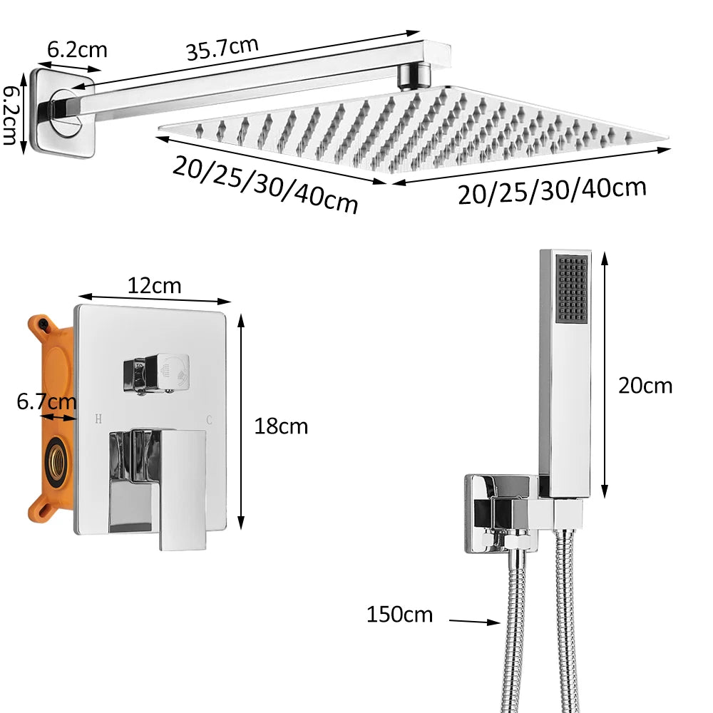 Crisp Shower Faucet System | 2-Way Rainfall Mixer with Hand Sprayer