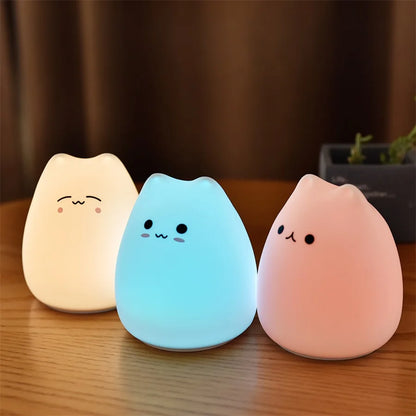 Cuddly Cat Night Light | Soft Silicone, Touch Sensor, 7 Colors