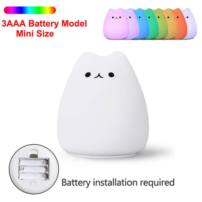 Cuddly Cat Night Light | Soft Silicone, Touch Sensor, 7 Colors