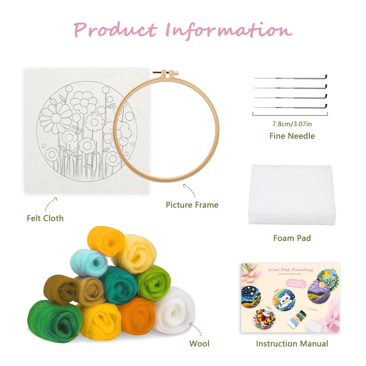 Kit de broderie en laine à faire soi-même - Artisanat de peinture en feutre d'aiguille chat mignon pour décoration intérieure