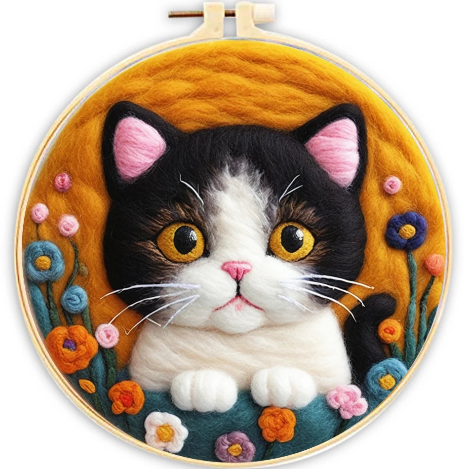 Kit de broderie en laine à faire soi-même - Artisanat de peinture en feutre d'aiguille chat mignon pour décoration intérieure