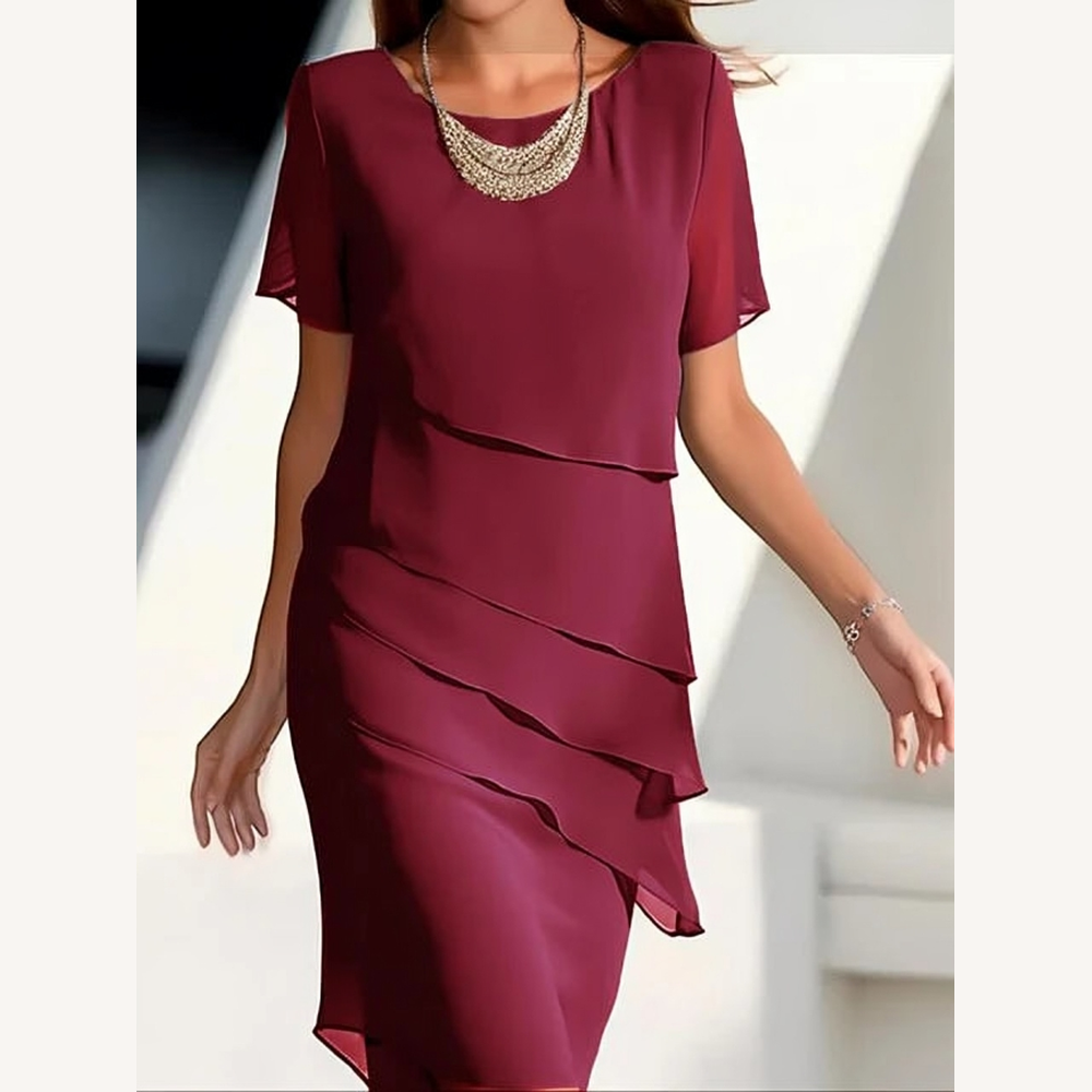 Robe mi-longue élégante pour femme en mousseline avec manches courtes – Sophistiquée et polyvalente pour toutes les occasions