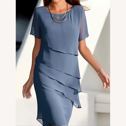 Robe mi-longue élégante pour femme en mousseline avec manches courtes – Sophistiquée et polyvalente pour toutes les occasions