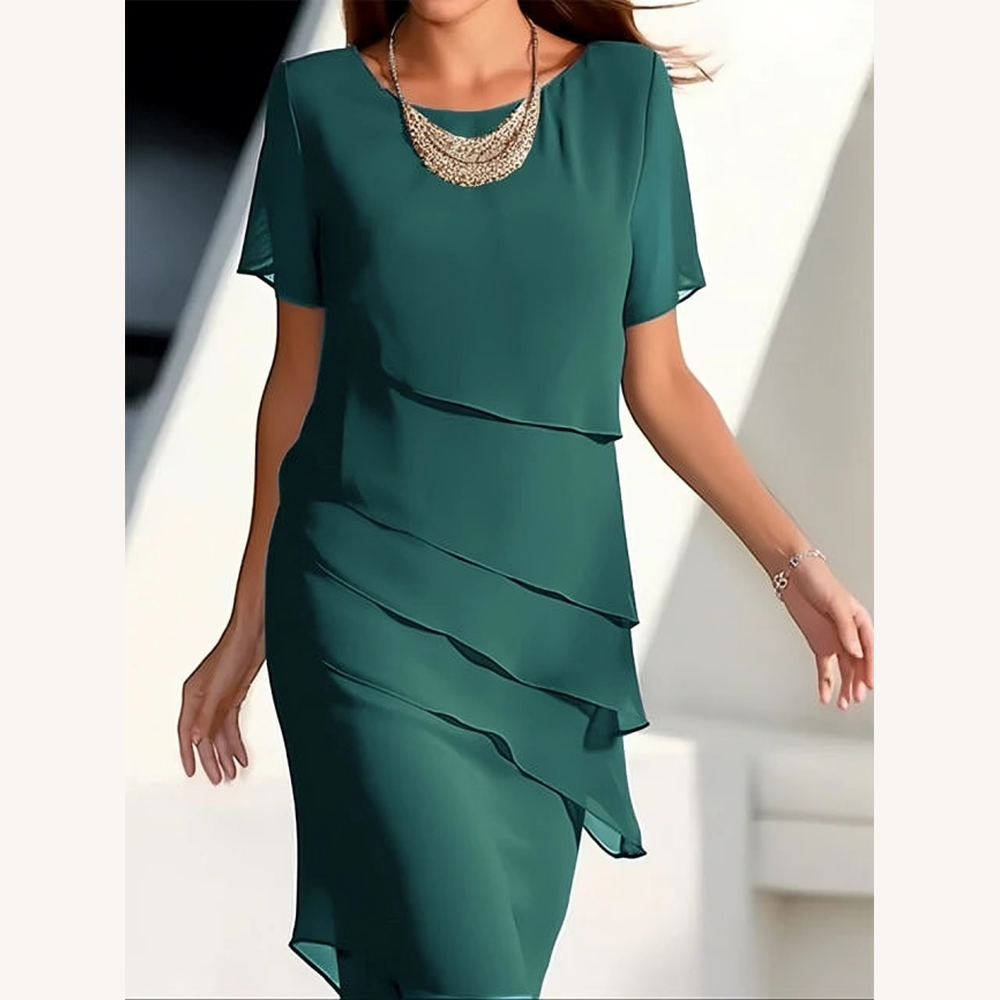 Robe mi-longue élégante pour femme en mousseline avec manches courtes – Sophistiquée et polyvalente pour toutes les occasions