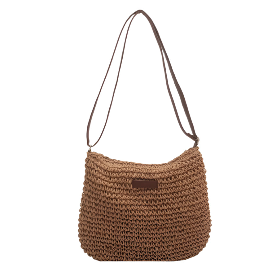 Sac d'épaule en paille de qualité supérieure pour femme avec bandoulière réglable en cuir végétal – Idéal pour un usage quotidien