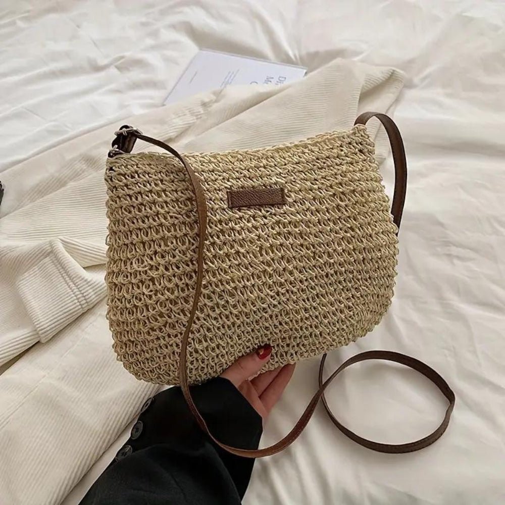 Sac d'épaule en paille de qualité supérieure pour femme avec bandoulière réglable en cuir végétal – Idéal pour un usage quotidien